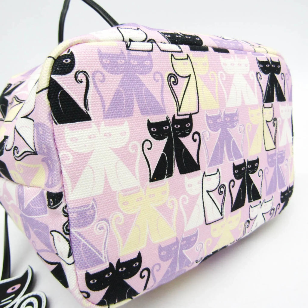 Miu Pouch Purple,Multi-color CANAPA Drawstring Bag Black,Light CATS Miu Women's (Good) Leather,Cotton Pre-Owned 5RM014