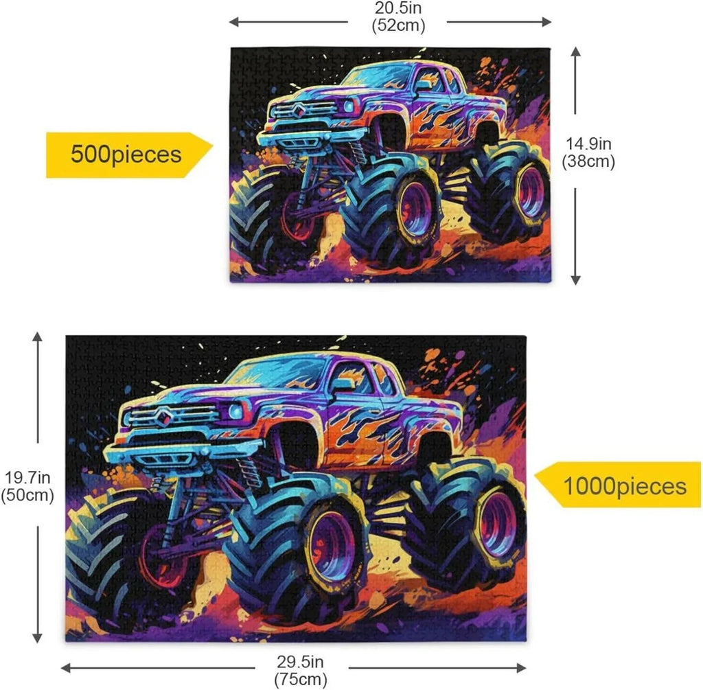 Material Composite Jigsaw Challenging for for Family with Truck Game Storage Zigsaw 500 Friends Neon Kids Parents PCS Monster Bag, Adults, Fun Puzzle, Puzzle Gift Brain Wood Exercise Paper