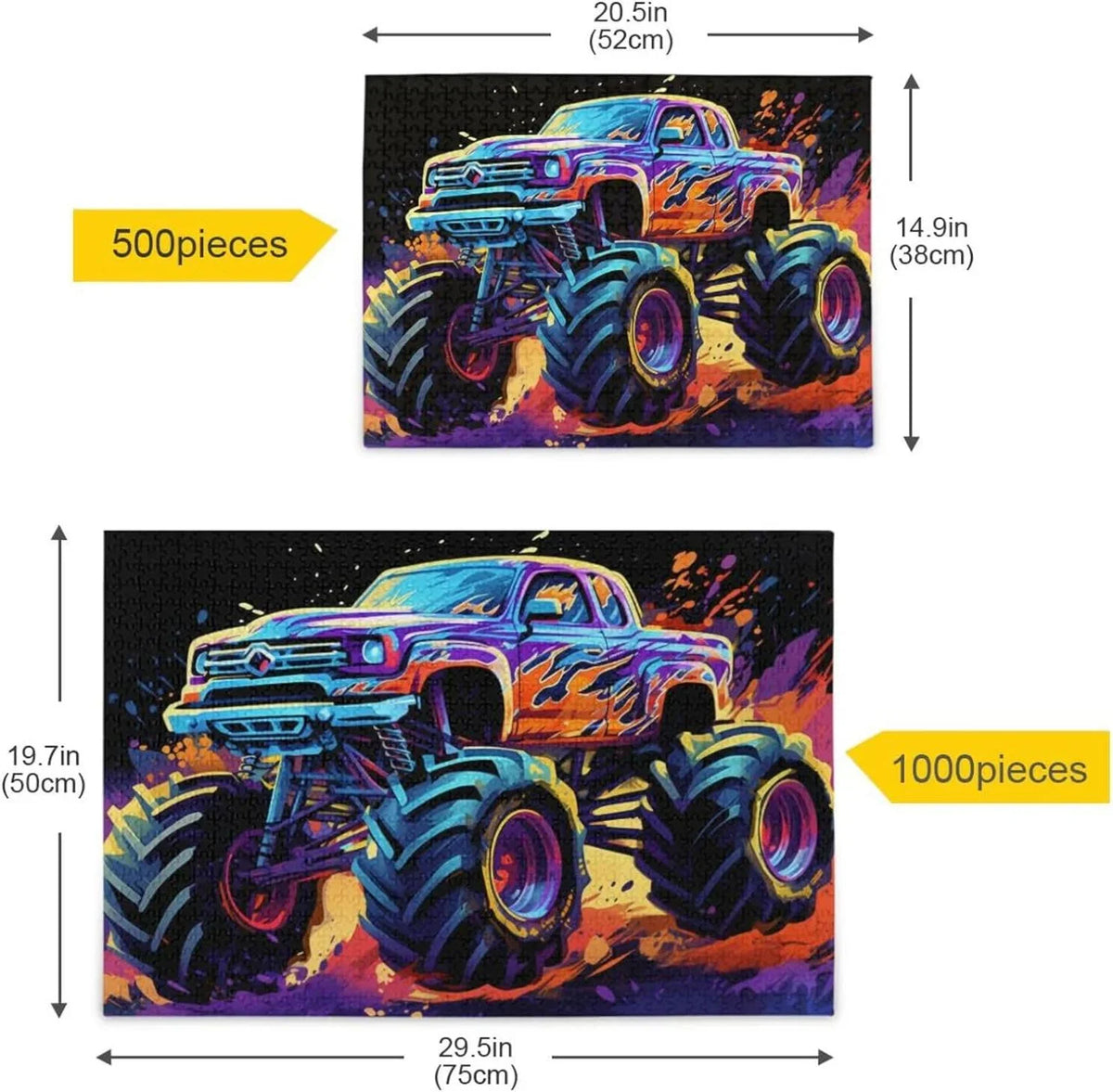 Material Composite Jigsaw Challenging for for Family with Truck Game Storage Zigsaw 500 Friends Neon Kids Parents PCS Monster Bag, Adults, Fun Puzzle, Puzzle Gift Brain Wood Exercise Paper