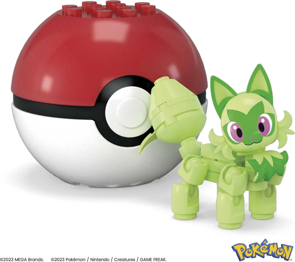 Toy Poke with for Pokemon Action Sprigatito Kids Kit, Ball Poseable (27 Pieces) MEGA Figure Building