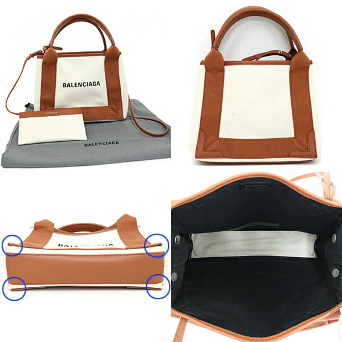 (Good) Calfskin Beige XS Light A Balenciaga Navy Pre-Owned 2way Brown NAVY Cabas Bag Tote Cotton 390346 Canvas &