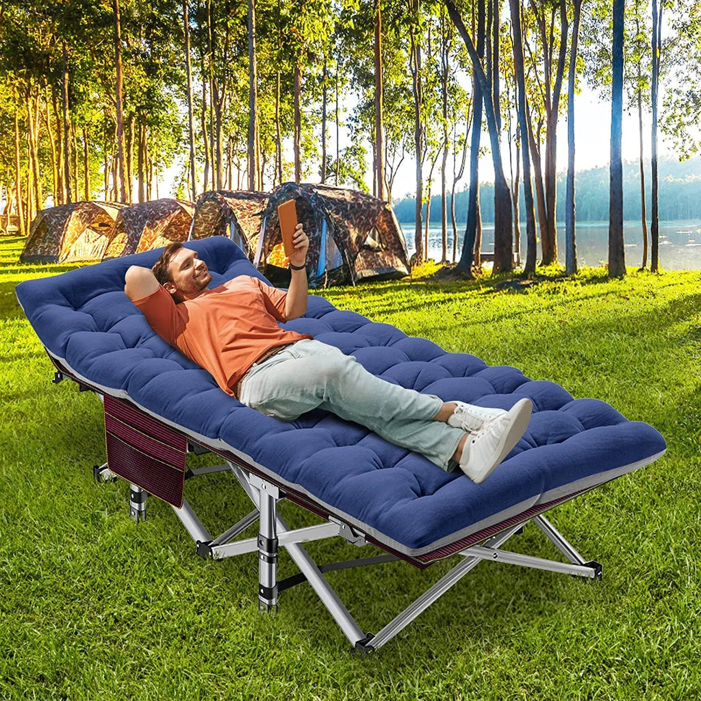 Folding Adjustable - Oxford Camp Heavy Layer, 1200D Travel Duty Camping Cot Outdoor with Mat Bed, Adults for Cots