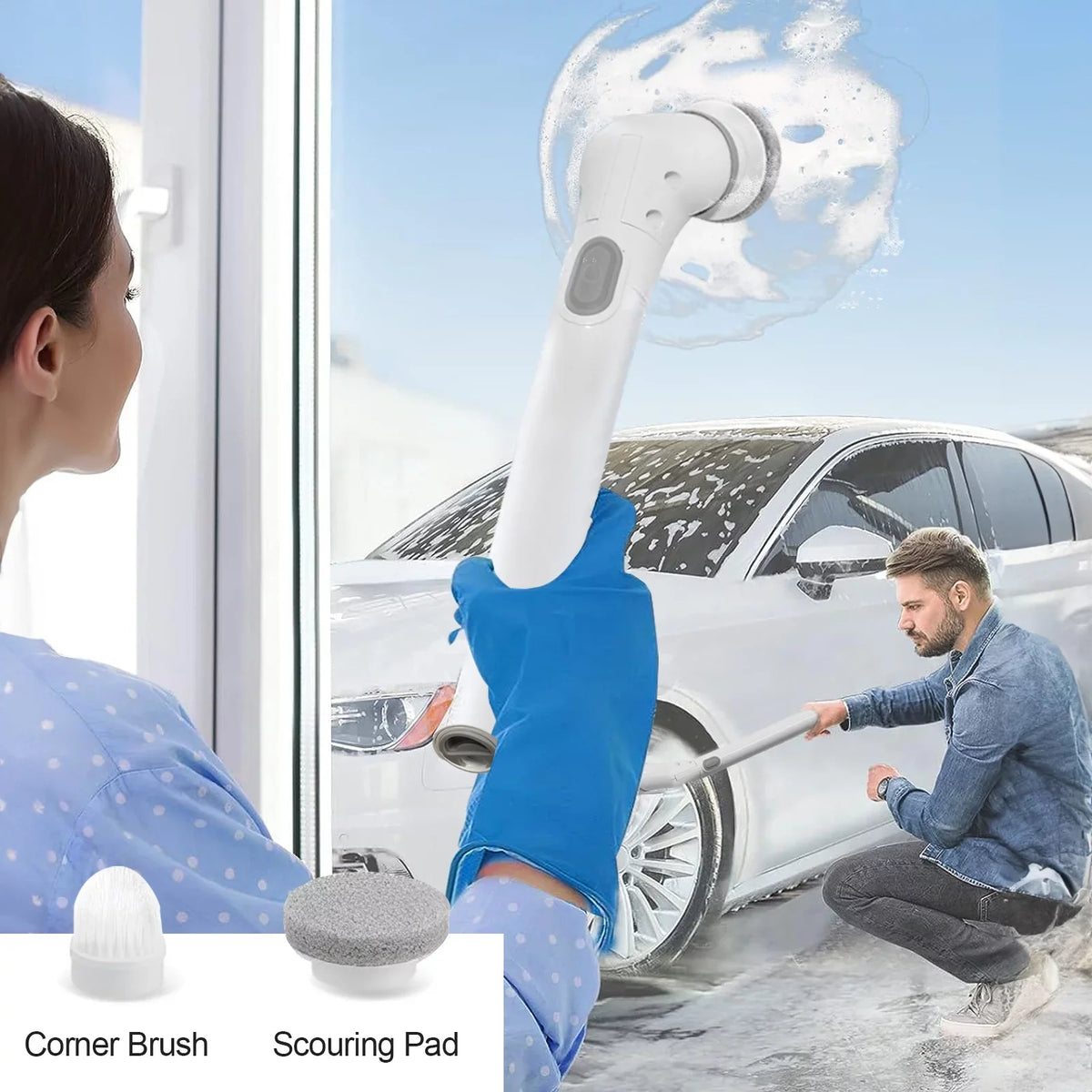 Replaceable Brush, Spin Tile, Cleaning 6 Bathtub, Electric Floor Bathroom Cordless for Heads Scrubber, Fixdono Scrubber Cleaning