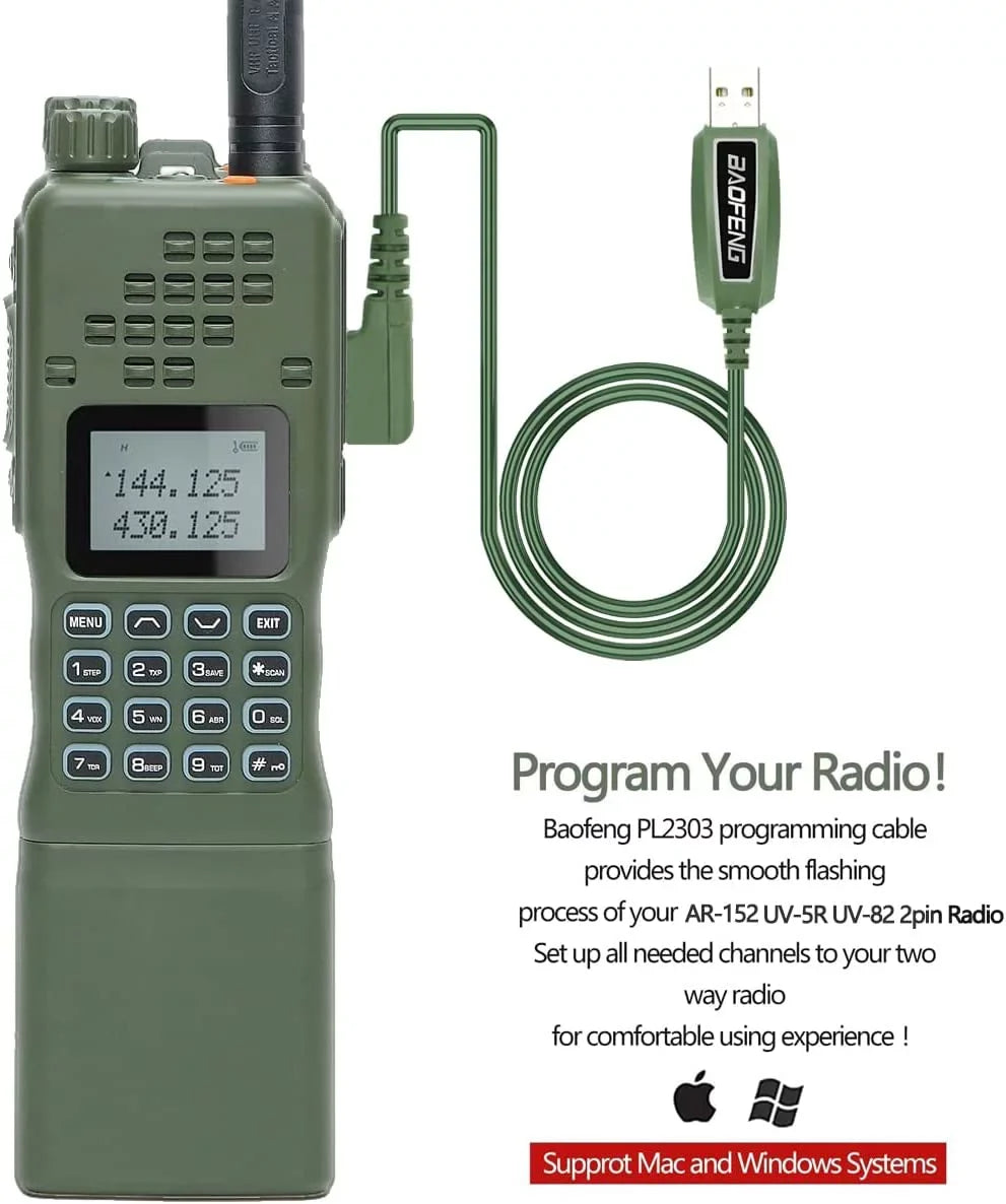 Walkie Bag Antenna,USB Kit and Talkie with Long Rechargeable Two Radio Full mic,18.8 Programming Foldable 10W ABBREE&BaofengAR-152 Charger Range Tactical Way AR-152 Cable Shoulder Cable,AR-152 inch