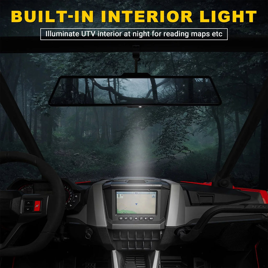 Polaris View Ranger/RZR UTV 16" MICTUNING Mirror Rear Fit Universal Center White Lights Interior Mirrors w/ Rearview Aluminum