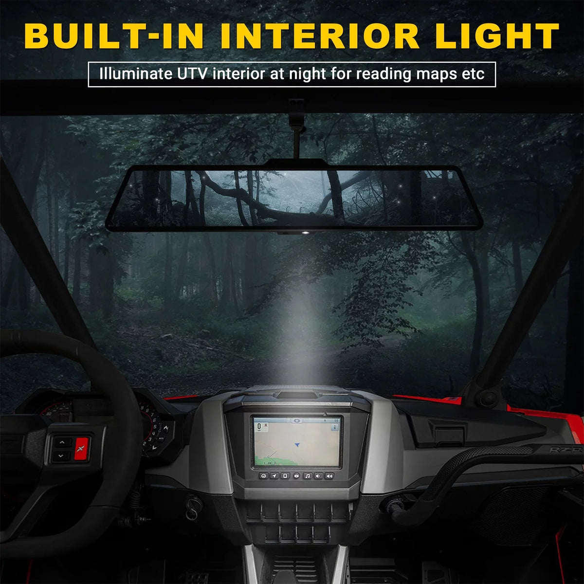 Polaris View Ranger/RZR UTV 16" MICTUNING Mirror Rear Fit Universal Center White Lights Interior Mirrors w/ Rearview Aluminum