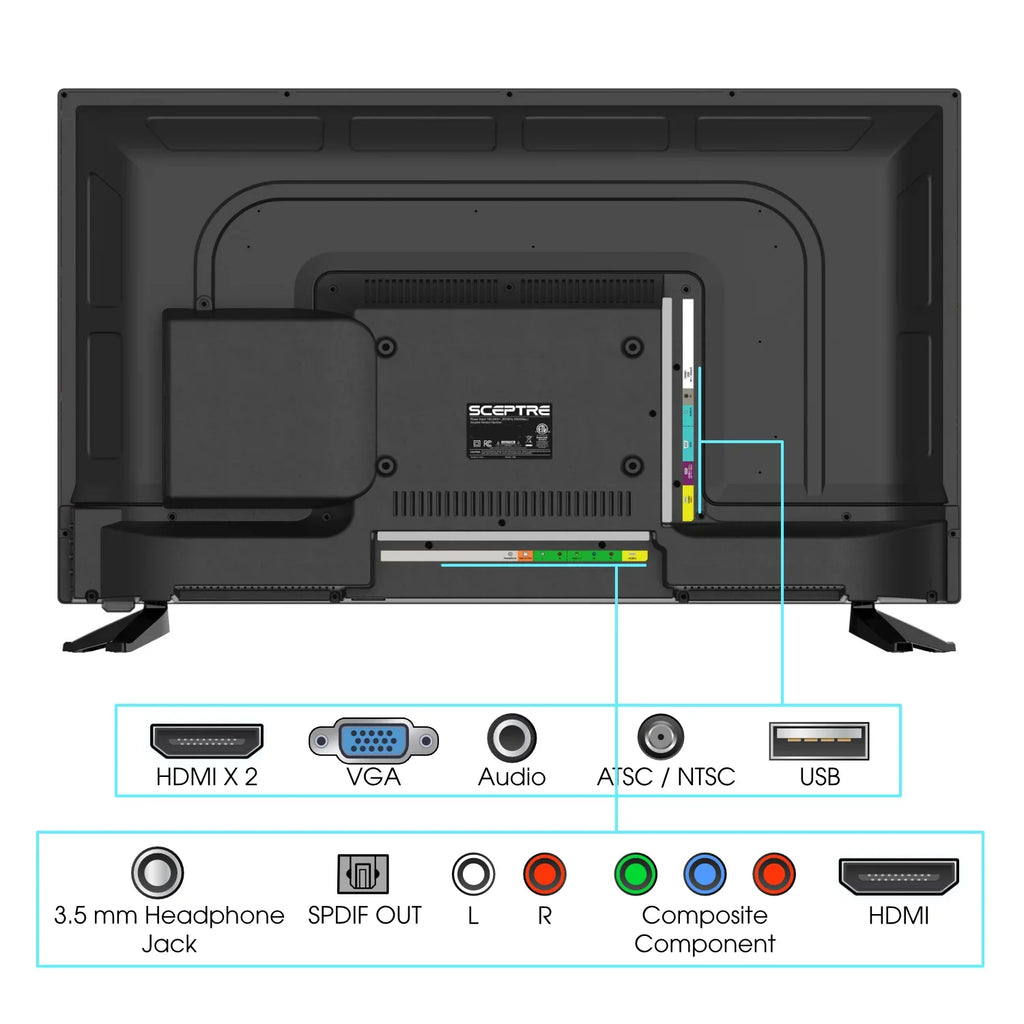 Built-in 32" Class HD Sceptre Player 720P E325BD-SR LED TV with DVD