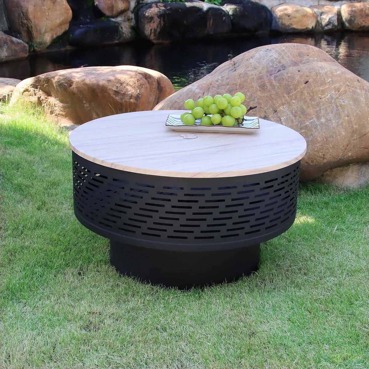 Wood Fireplace with Wood Fire Cover, Portable Camping Pit, Wood Outside Portable Pits, Yard for Fire Bonfire Pit Firepit, Outdoor Outdoor Lightweight Table 26" Backyard Burning Fire Garden UPYOOE