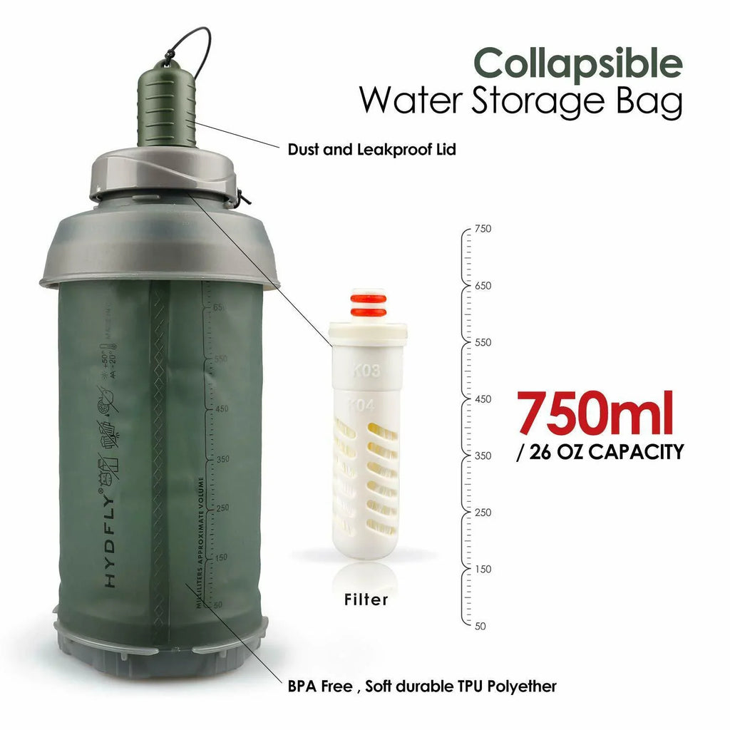 Hollow Collapsible Bottle Liquid 750ml Outdoor UF Fiber Purifier Sports Filter