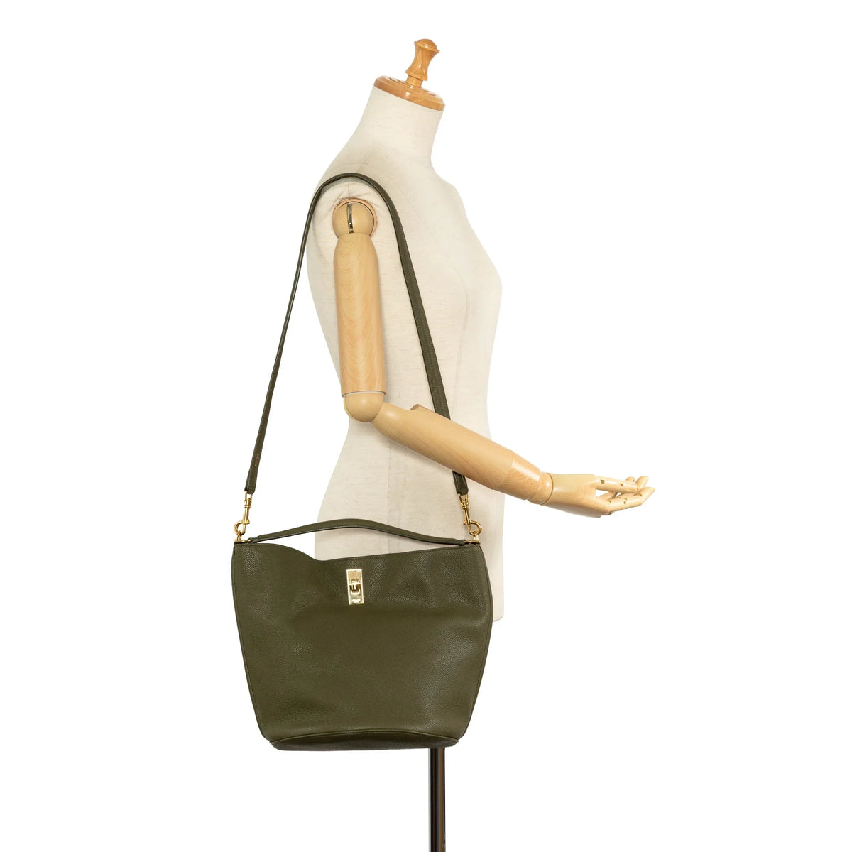 Green Unisex Teen Pre-Owned Authenticated Leather Calf Bucket Celine Bag Bucket (Good) 16 DrawstringBag