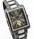 Quartz Black Elgin Band Watch Men`s Crystal IP & New FG10003 Multifunction Dial