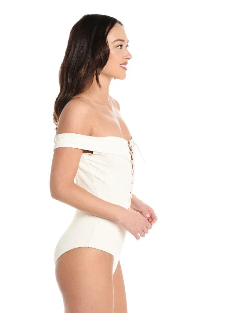 One Anja CREAM 6 Bandeau Piece L*Space Swimsuit, Lace-Up US