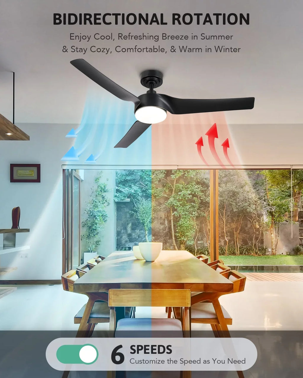 & Remote, Smart Bestco with Black Fan Dimmable Ceiling 52" Modern Light Kit
