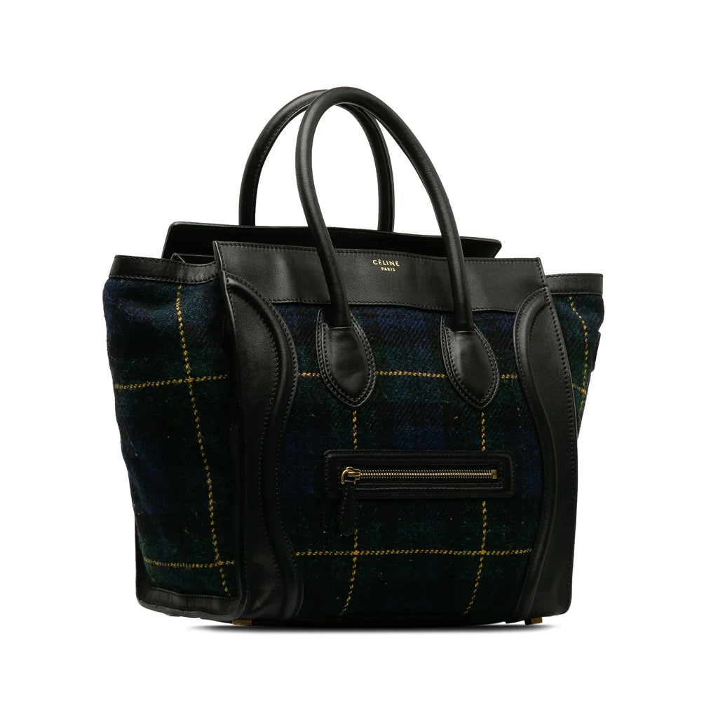 Blue Bag Tote Celine Mini Authenticated (Good) Fabric Luggage Tartan Wool Tote Pre-Owned Unisex