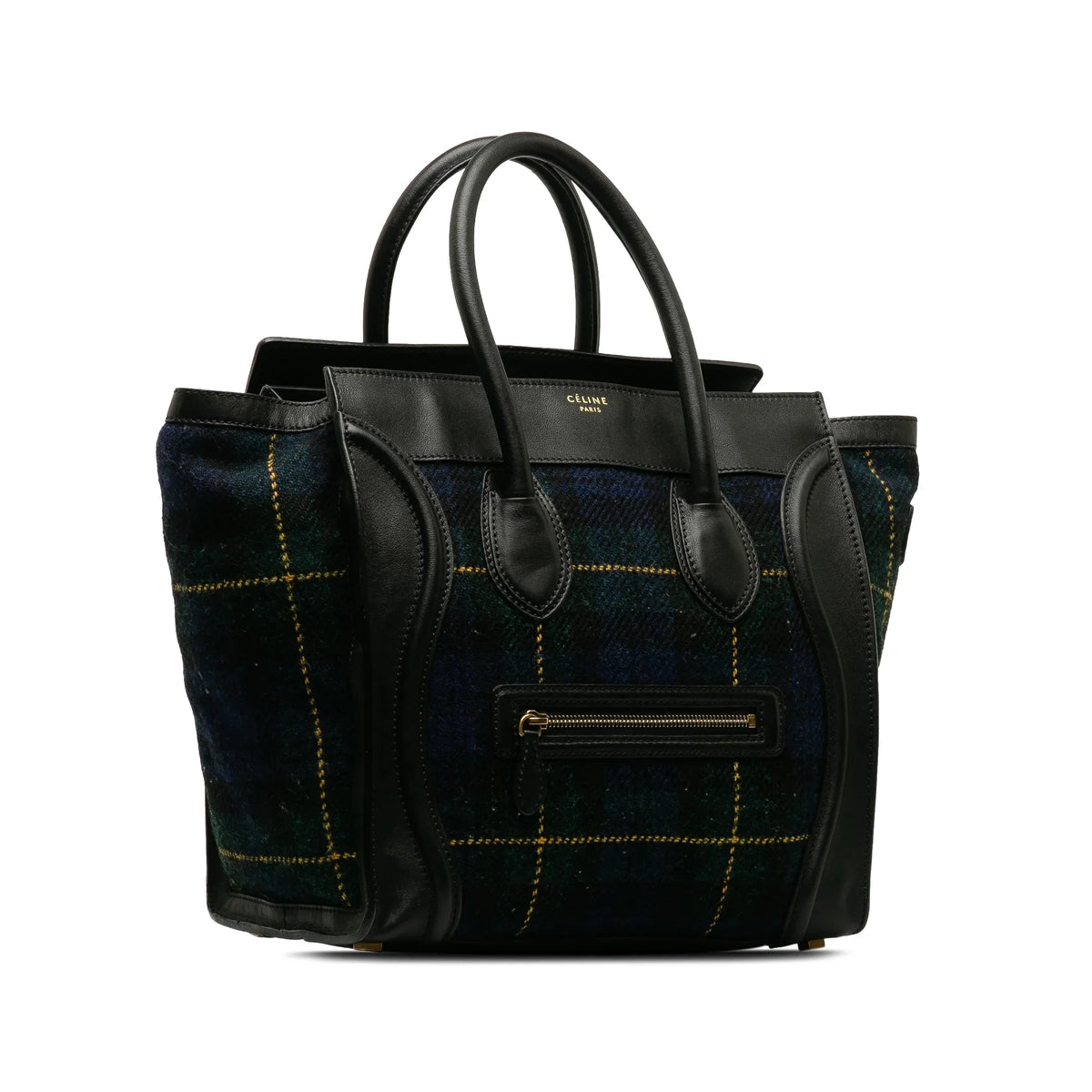 Blue Bag Tote Celine Mini Authenticated (Good) Fabric Luggage Tartan Wool Tote Pre-Owned Unisex