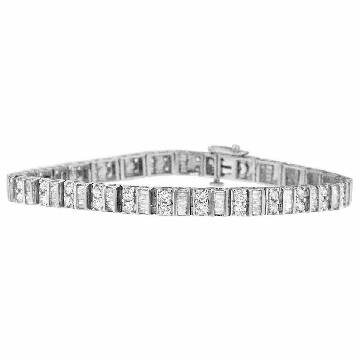 Natural Tennis Gold Cut Bracelet SI1 Diamond(I-J)Baguette 14K 4ct White Round &