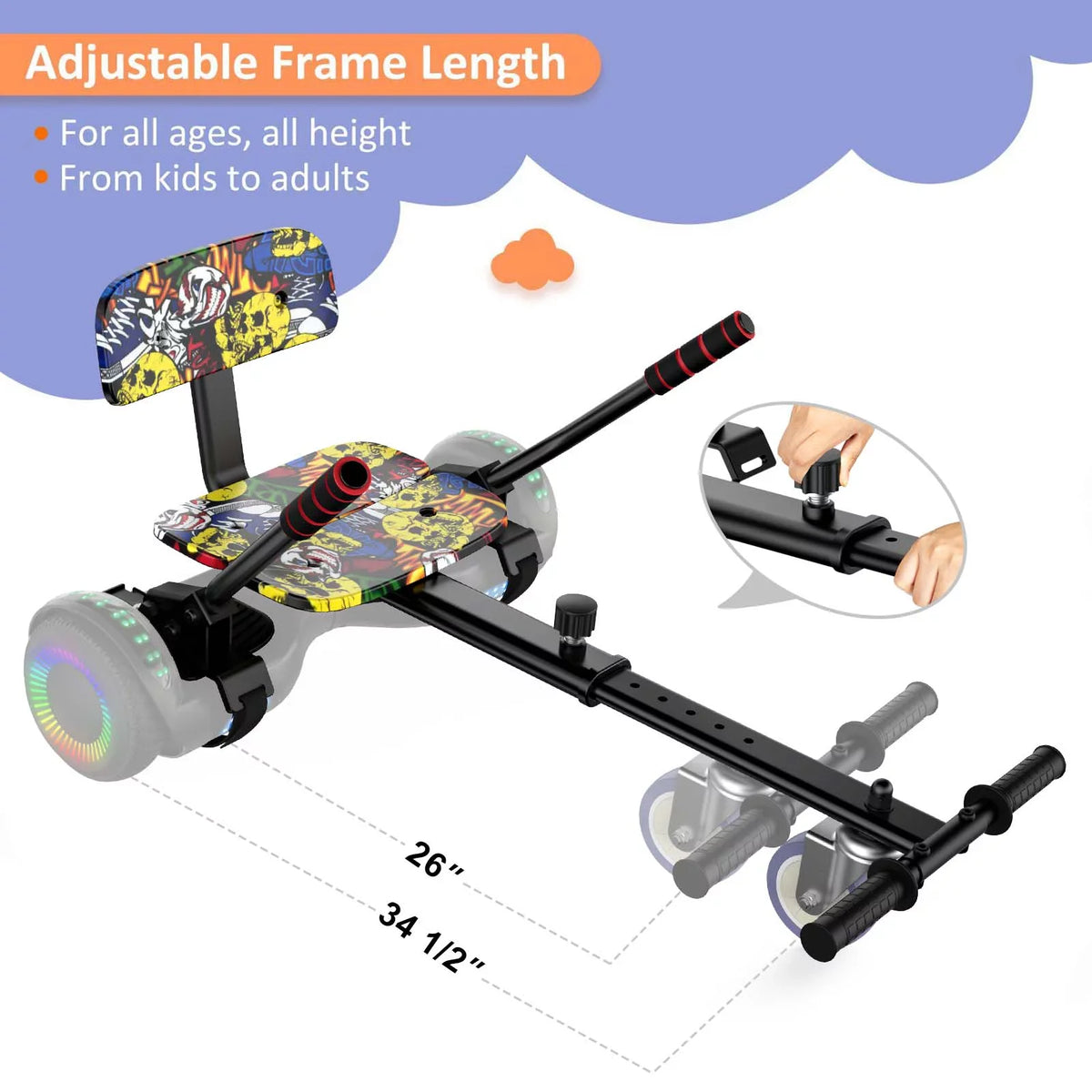 Attachment, 10" Graffiti Seat Compatible 6.5"/ with Hoverboard Hoverboards 8"/ for Accessories, Adjustable Kids, Hoverboards