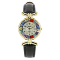 Leather GlassOfVenice Glass Watch Murano with Multicolor Black - Millefiori Band