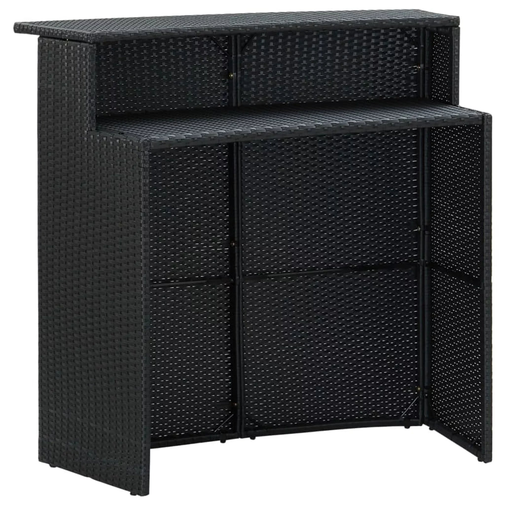 Outdoor Anself Piece Rattan Dining and Shelf Terrace, Cushioned Garden 4 Stool Poly Black Bistro, Set for Patio 5 Chairs Storage Pub, Table Bar Backyard, Set with