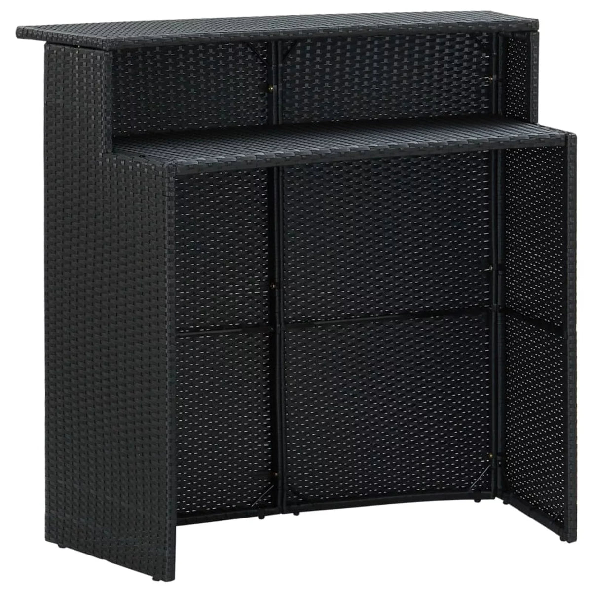 Outdoor Anself Piece Rattan Dining and Shelf Terrace, Cushioned Garden 4 Stool Poly Black Bistro, Set for Patio 5 Chairs Storage Pub, Table Bar Backyard, Set with