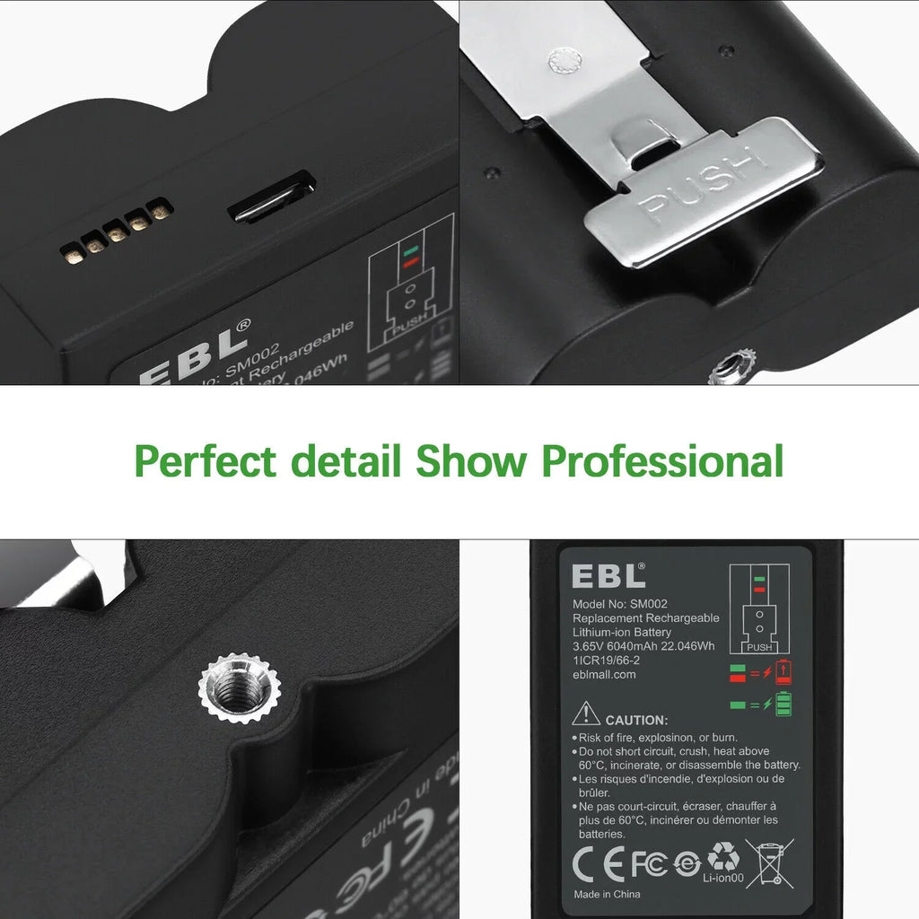 Batteries Replacement Rechargeable Video for Backup Cam, Doorbell 6040mAh Battery 2/3/3 Doorbell Plus/4, with Cam, Stick Ring 3.65V Spotlight Doorbell Up Compatible Camera, 4-Pack Ring EBL