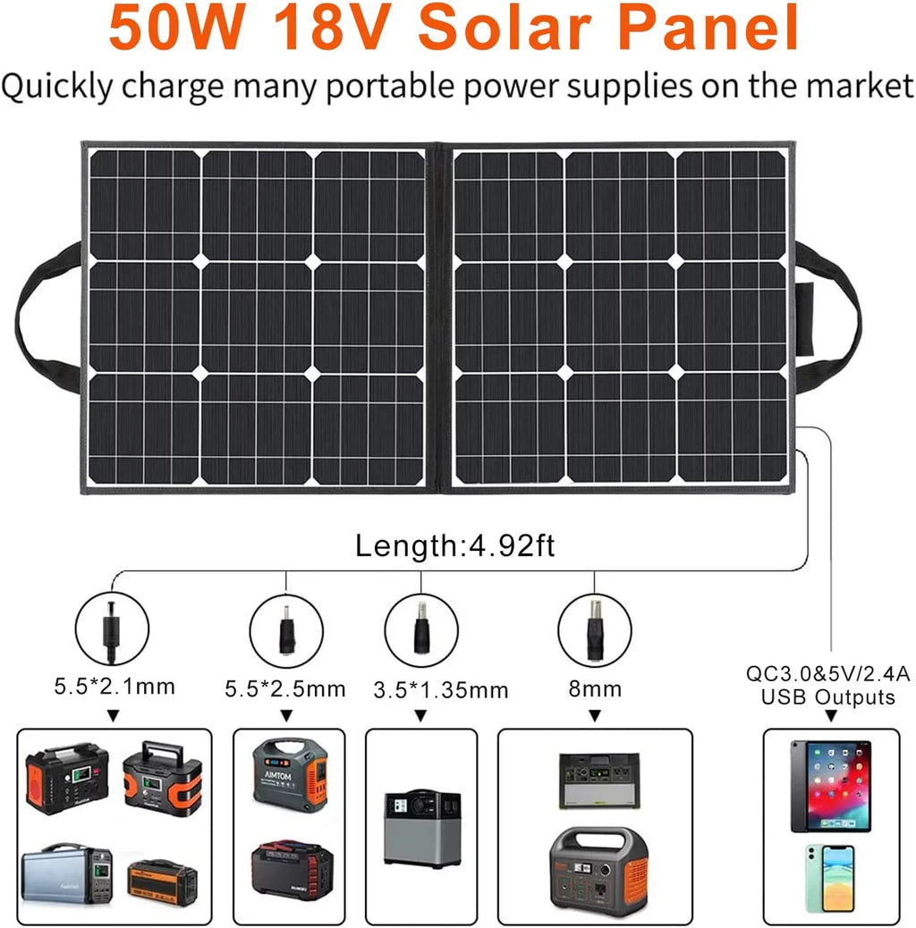 Flashfish Portable Station, DC Charger Portable with Solar 5V Foldable Output Solar FlashFish Solar Panel, 18V with USB 40800mAh 18V 50W 200W Power Generator