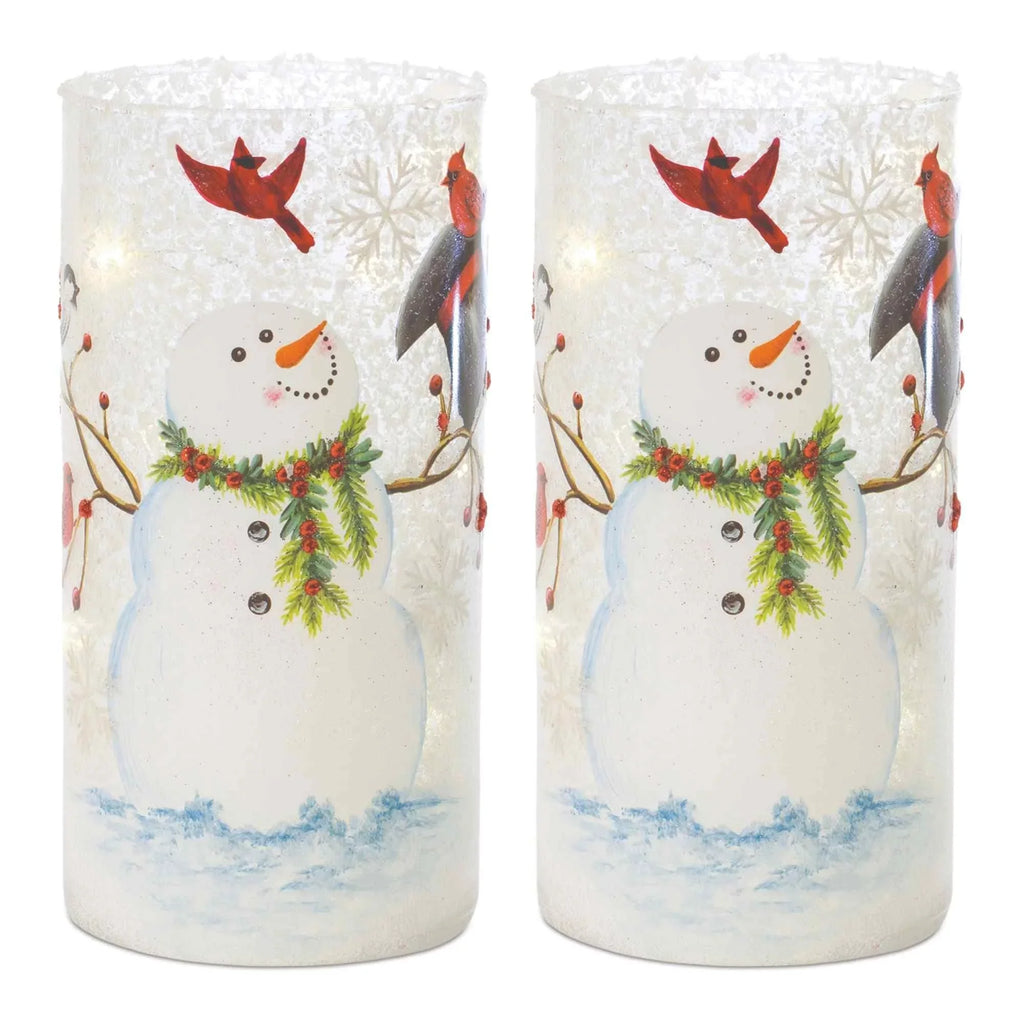 Decorations Lighted Christmas of Tabletop 7.75" Set Snowman Luminary 2 LED Melrose