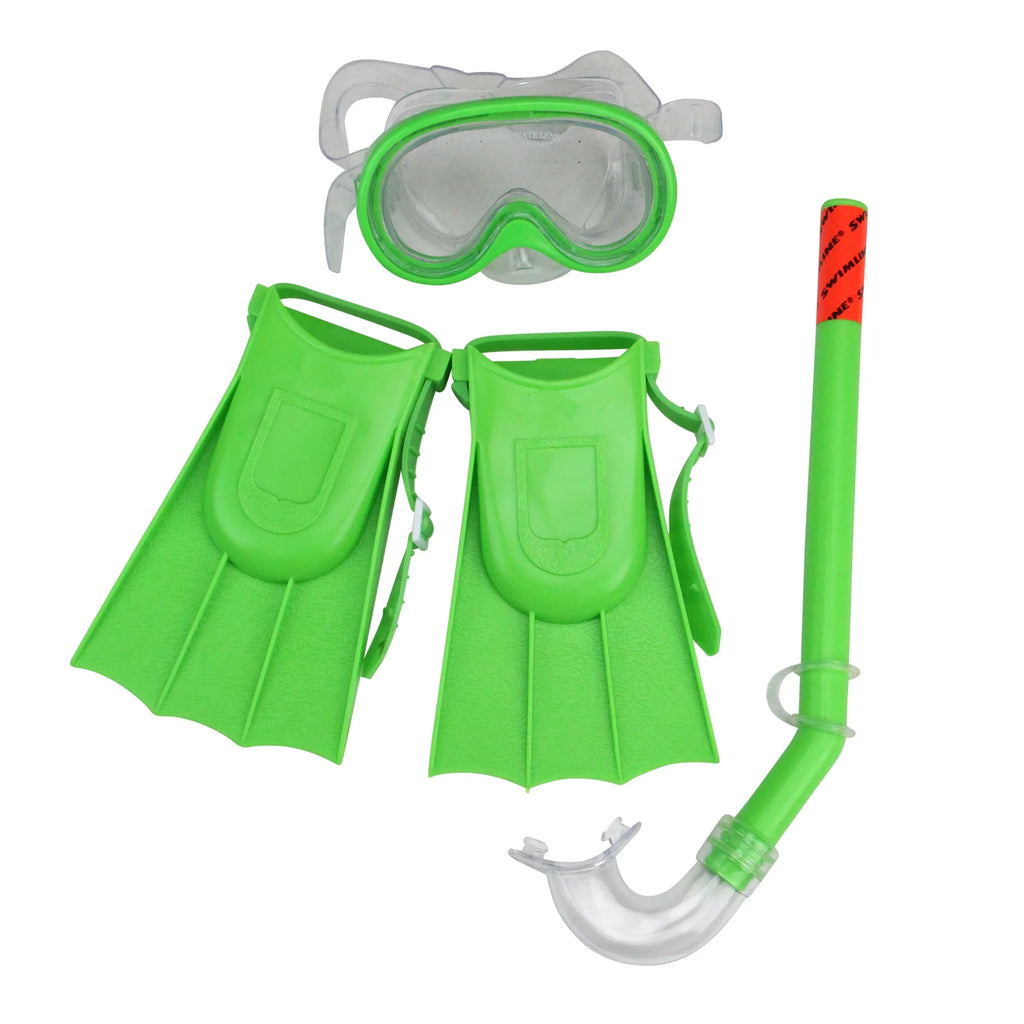 For of - Fins Set Recreational Children and Green 3 Mask 12.75" Snorkel