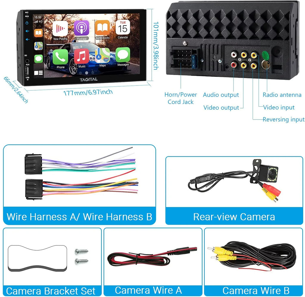 Din 7 Car MP5 Apple Double Tagital Mirror Touch Screen &Android Auto, Player, Backup Inch Bluetooth, Link LCD HD Camera, Stereo Carplay with