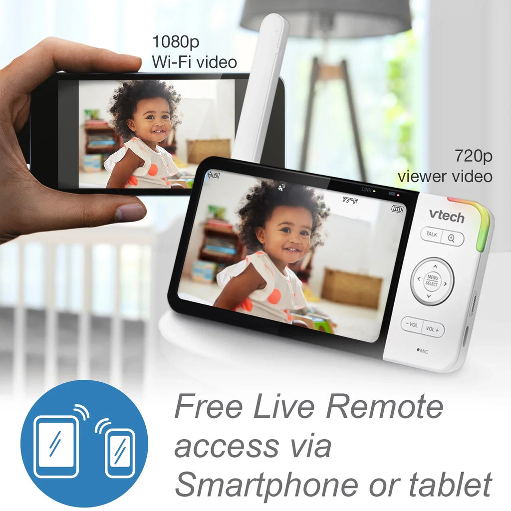 and 360-Degree Monitor Baby RM5864HD, Display Definition Smart High VTech Panoramic WiFi with Tilt White Video Camera, Viewing 5-inch Pan HD and 1080p