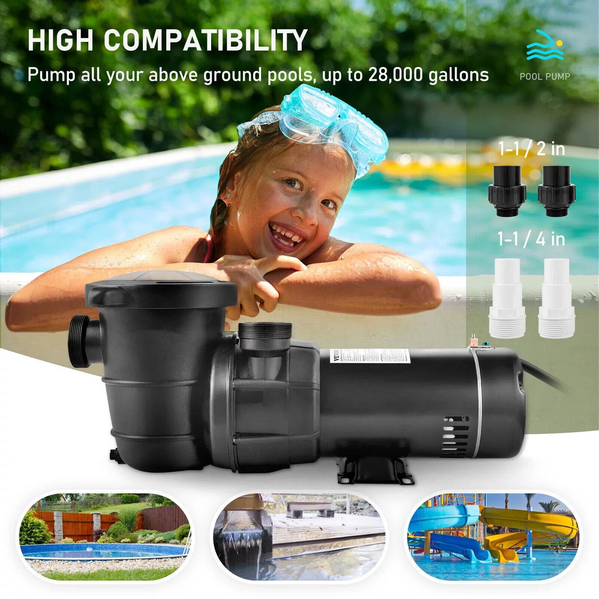Above Filter W Swimming w/Strainer 1100 1.5HP Pump SPA 3450rpm Pool Ground 92GPM