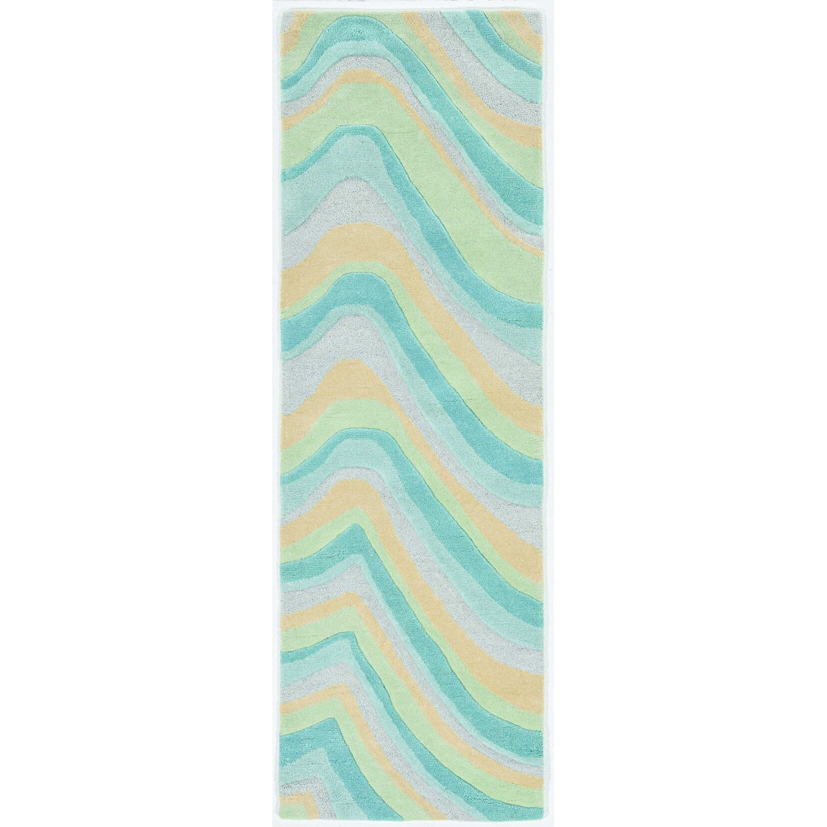 HomeRoots 8' 12'3" Beige Runner Rug - Hand Tufted Waves Ocean 9'3" Abstract Blue x