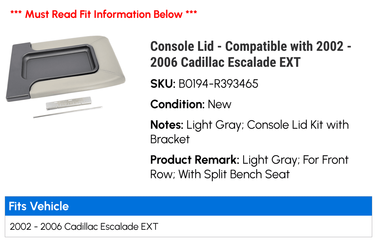 Escalade - Console with 2006 2004 2002 Compatible 2003 - Lid EXT 2005 Cadillac