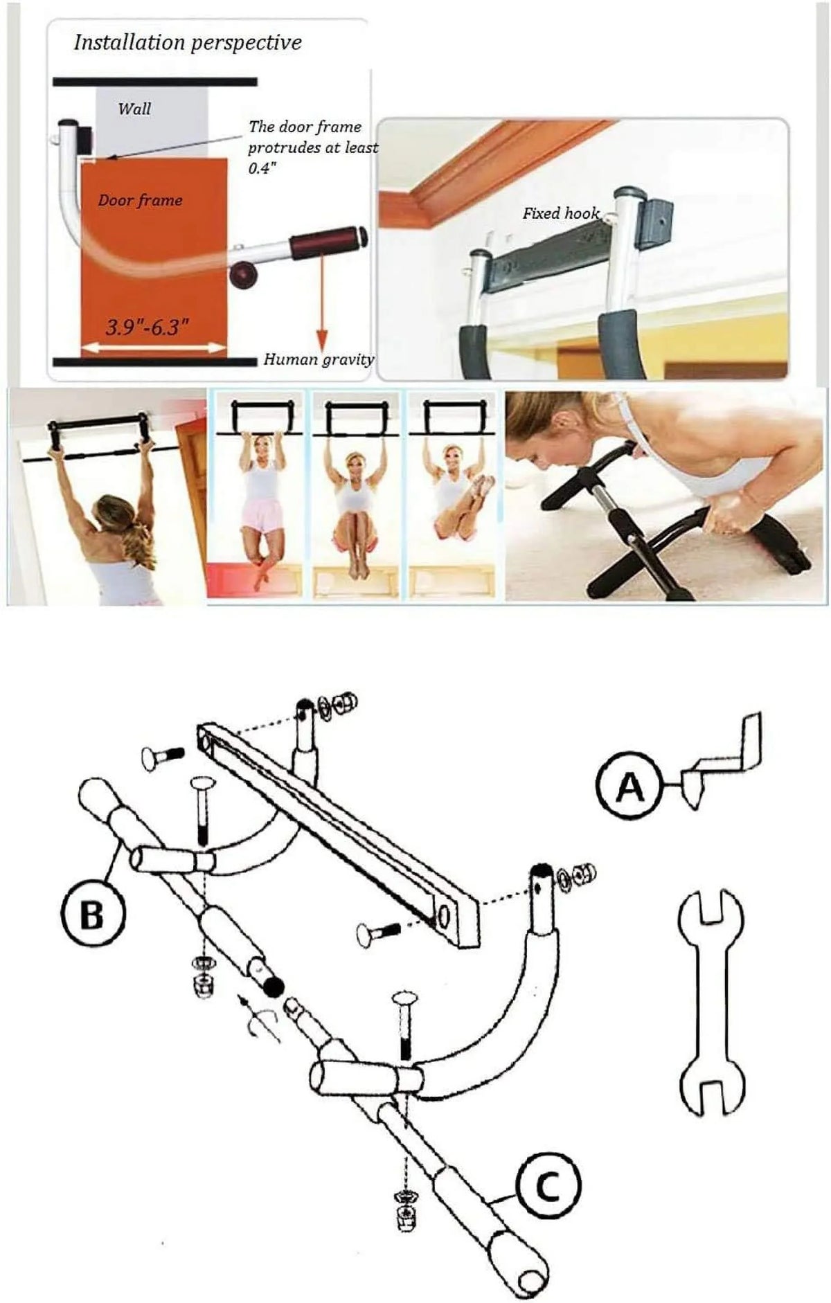 Workout Pull-up Upper Strength Gym Equipment Exercise, Home, Bar Door Doorway for Fitness for Body
