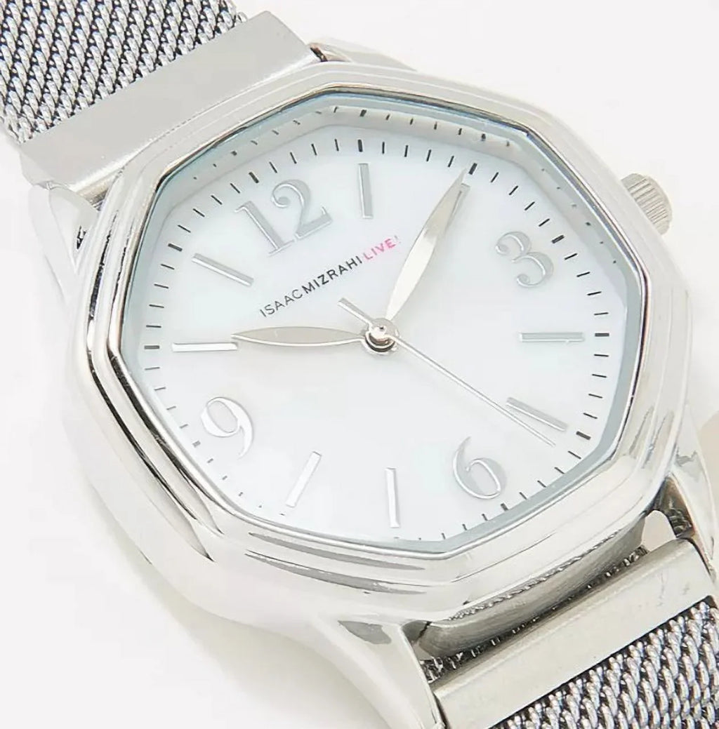 Steel Silver Stainless Octagon Live! Magnetic Mizrahi Mesh ADJ Watch Strap Isaac