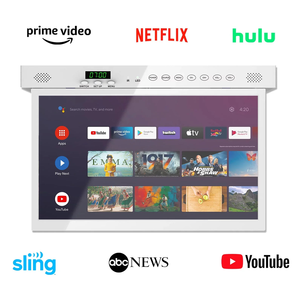 TV, Under Google WiFi Assistant Android 1080P Built-in Cabinet Support Google Play, Smart TV Kitchen Bluetooth inch Smart FHD TV, SYLVOX 15.6