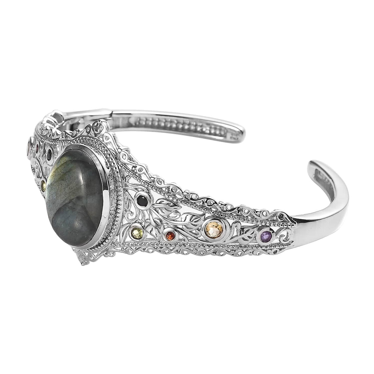 Multi Ct Birthday for Oval Mom for Shop Gifts Mothers LC Women Plated Platinum Cuff 15.05 Bracelet Day Size Gemstone Labradorite Bangle Jewelry 7.25"