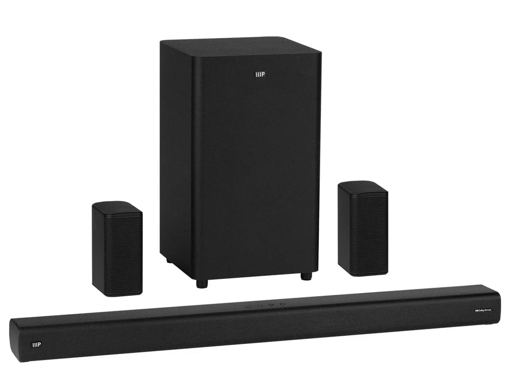 Speakers, Monoprice eArc, Wireless 5.1.2 Bluetooth, & SB-600 Dolby Subwoofer Soundbar Wireless with Toslink, HDMI Coax, Satellite Atmos Inputs, Remote