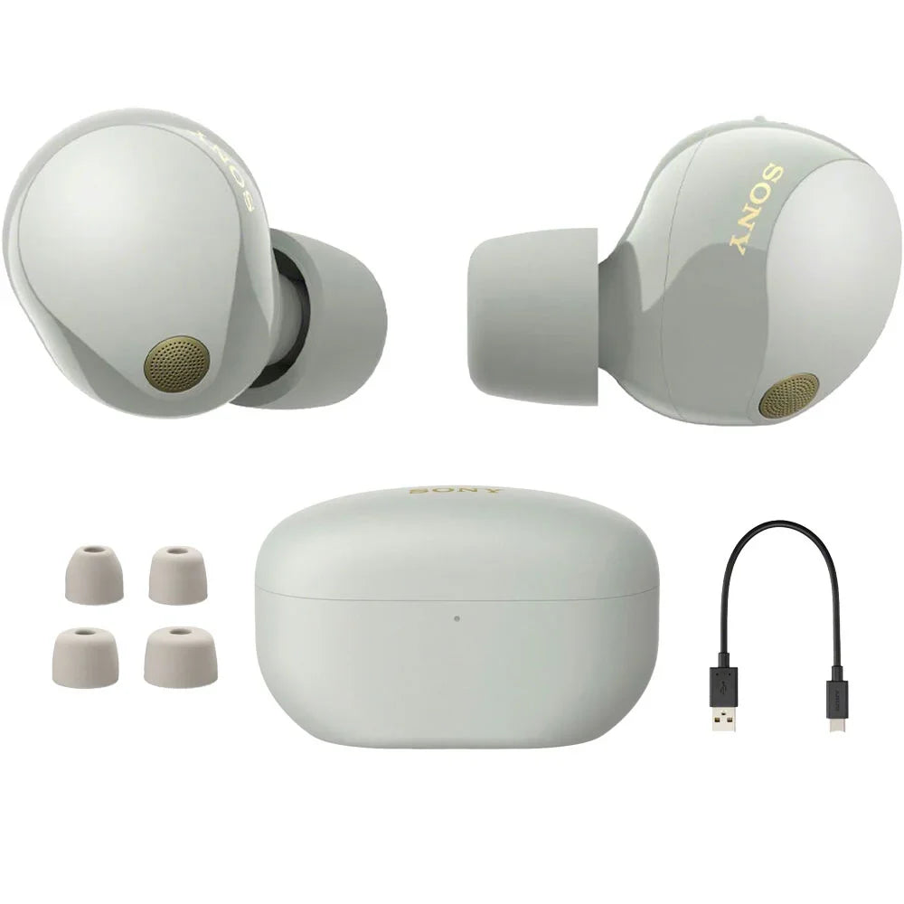 Case CPS Silicone Protection with Canceling Bundle Truly Ear (Pink), Industry Tips, (Silver) WF-1000XM5 Pack Foam USB-C USB-A Leading Cable 1 Enhanced YR Wireless to & Sony Earbuds Noise Memory