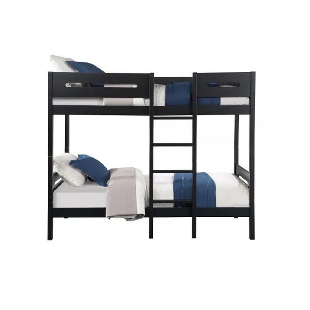 Black Wood, Size Front Facing Bed Bunk Benjara Solid Ladder Pine - Asin with Twin