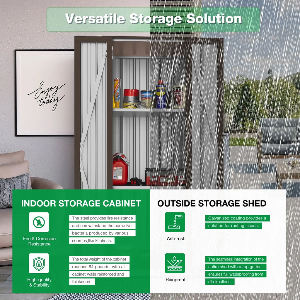 Storage Outdoor/ Cabinet with Garden Storage YODOLLA in Indoor Garage& Shelves Doors Shed Organizer for and 70" Brown