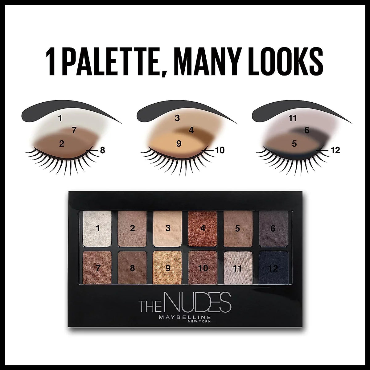 Pigmented Powder, 1 The Makeup, and Palette Shimmer Eyeshadow Maybelline Matte Blendable 12 Nudes Shades, Count