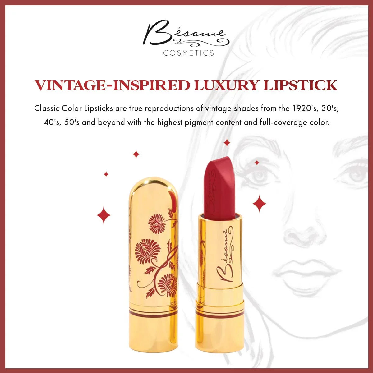 Red, Color Besame Cosmetics Noir Classic Ounce 0.8 Lipstick,