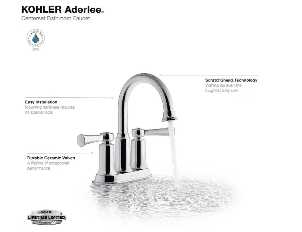 Faucet, 1.2GPM Sink Polished Aderlee Bathroom Center-Set Kohler Chrome