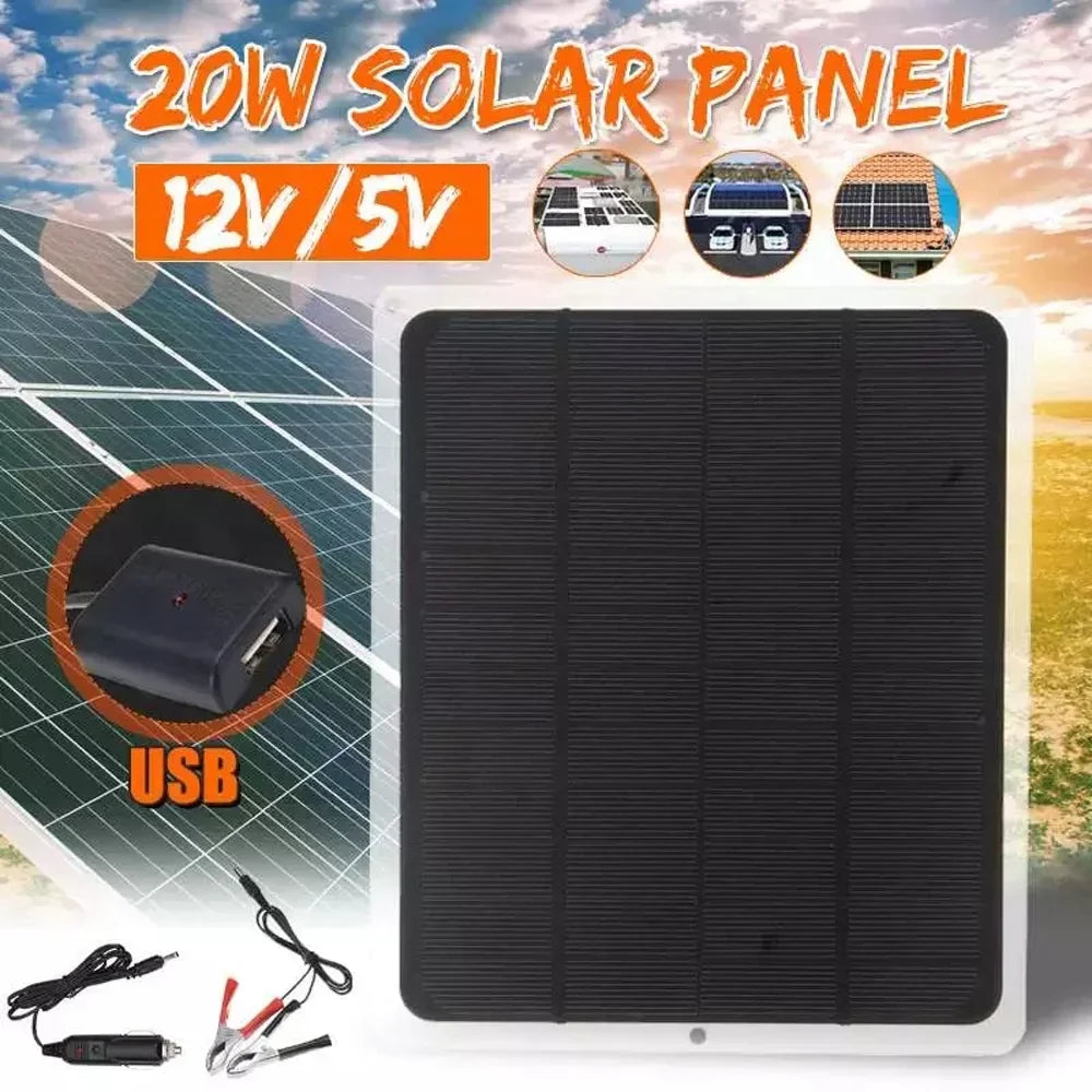 Outdoor Panel Tool, - Light/Fan Portable Panels Removable USB, Camping/Hiking, Car Solar 20W Recharging Silicon Monocrystalline