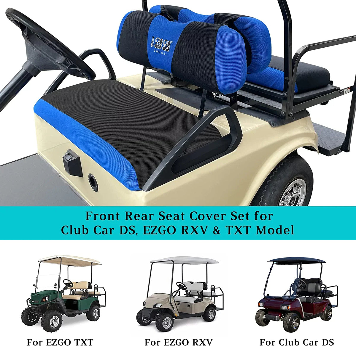 Club 10L0L Blue EZGO & Golf RXV 2000-up Front Cart for Black Rear DS Car Cover Seat Set TXT