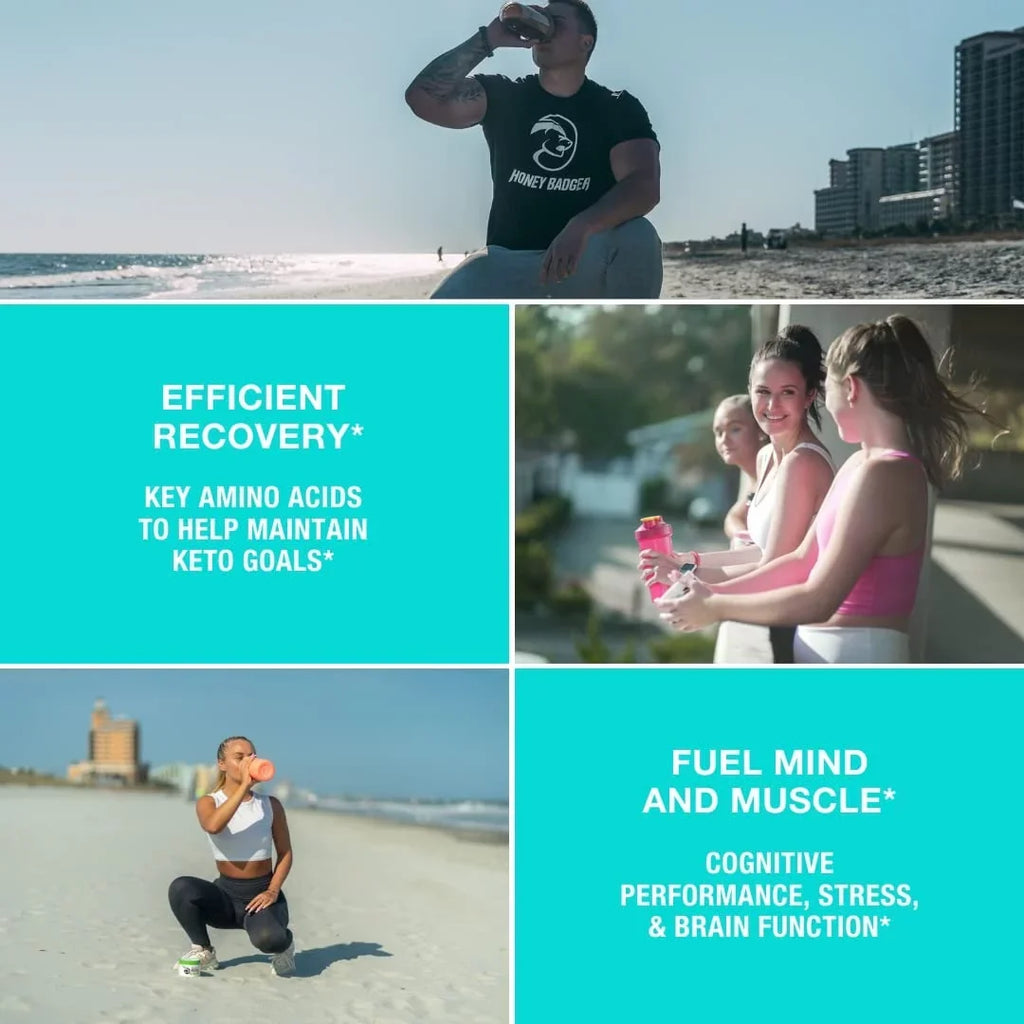 Honey Powder, Keto, Electrolytes Tropical Muscle Women, Workout Post Recovery Free EAA Badger Amino L-Glutamine Drink Servings with BCAAs & Men & + Punch, Vegan, BCAA Acids Mix, For Sugar 30 Hydration