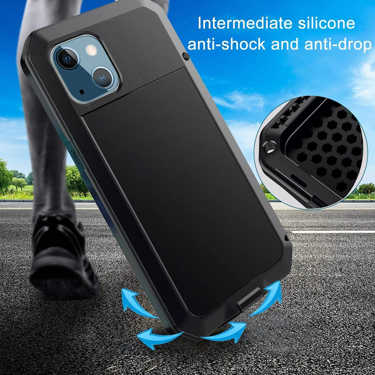 (Silver) Resistant Grade Glass Outdoor Gorilla and Duty Military Scratch  Heavy Shockproof Rugged iPhone Travel Protection, 13 Case Aluminum