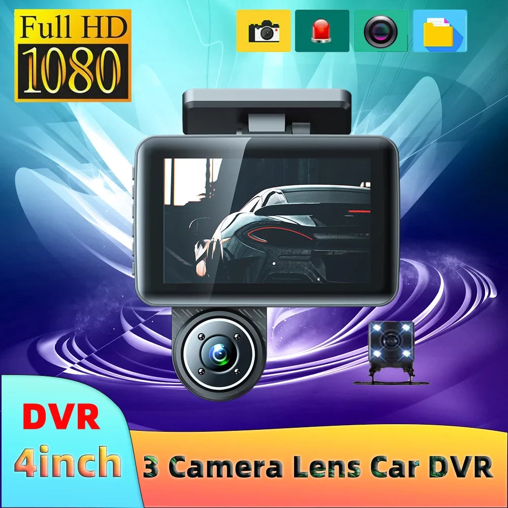 Camcorder, Car Triple Clear Rearview Mirror 4in Dash Recording Channel Andoer Cam, Car Video