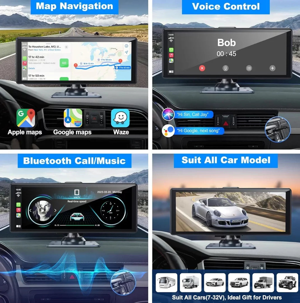 Inch Android Dashcam Carplay& 4K IPS with Back-up Portable Bluetooth/Siri/Google/GPS/Mirror-Link Touchscreen Wireless HD Auto Screen,10.26 and Support Car Camera
